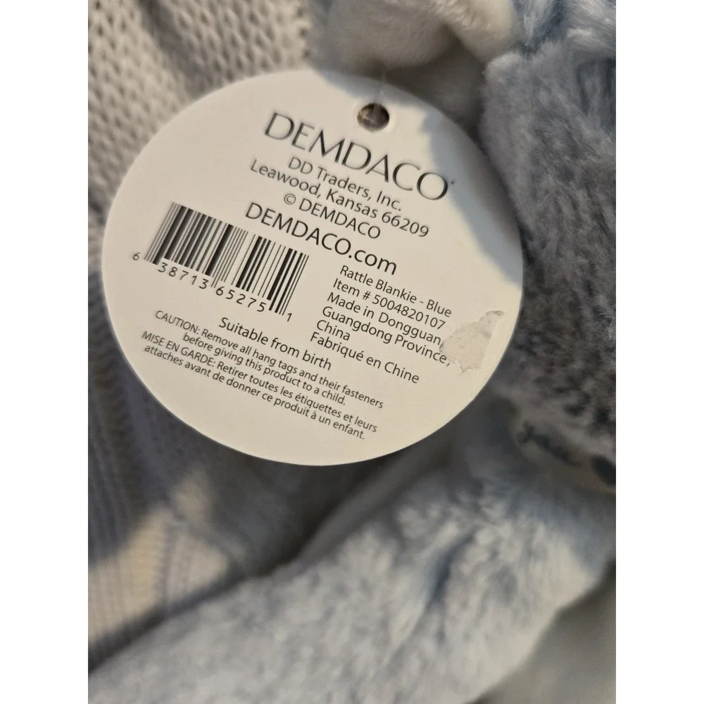 DEMDAKO Sweet Boy‎ Blue Bear Security Blanket Lovey Rattle Plush Baby NEW